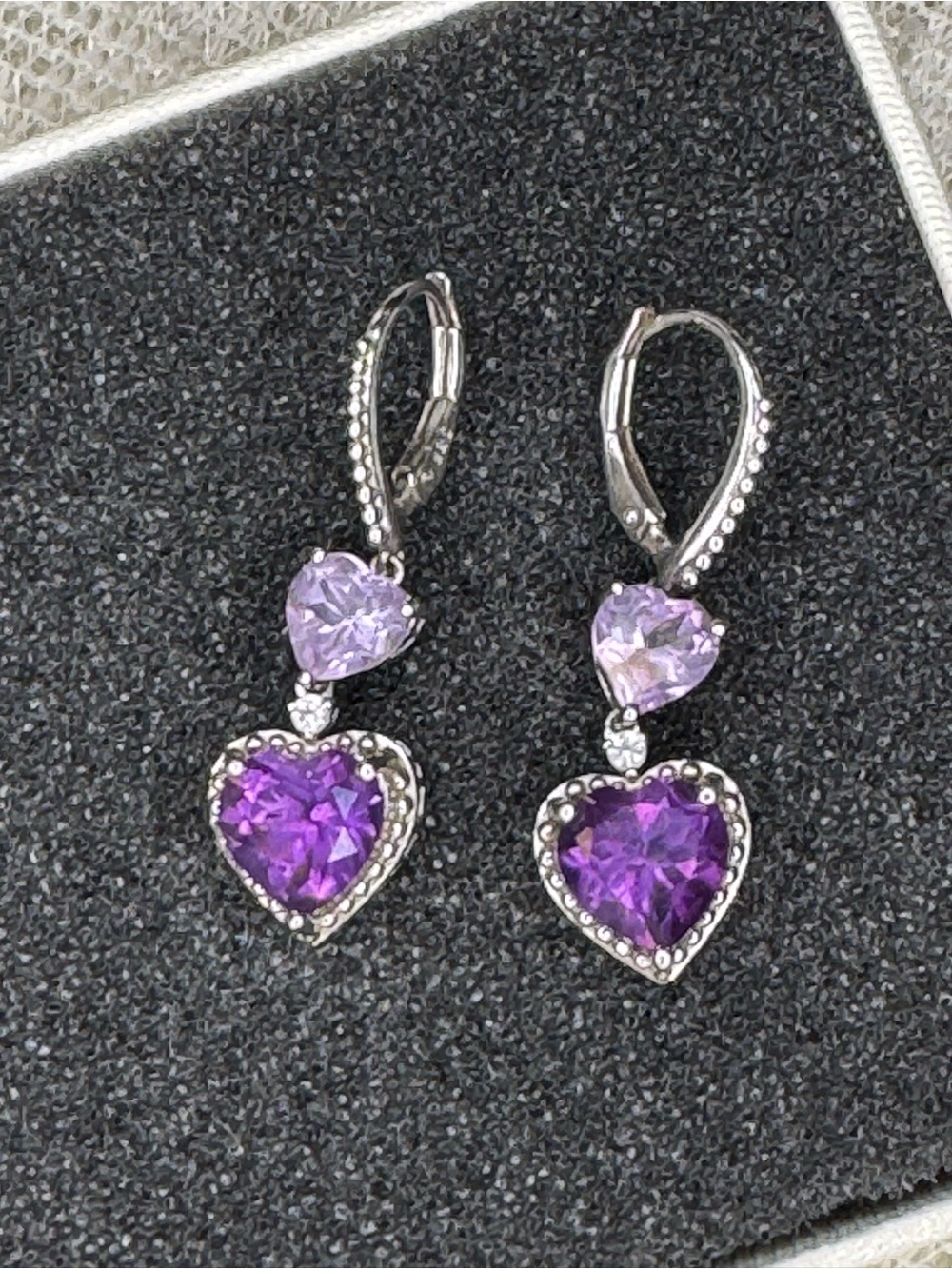 Alwand Vahan Double heart 925 Earrings Sterling Silver Amethyst Dangle
